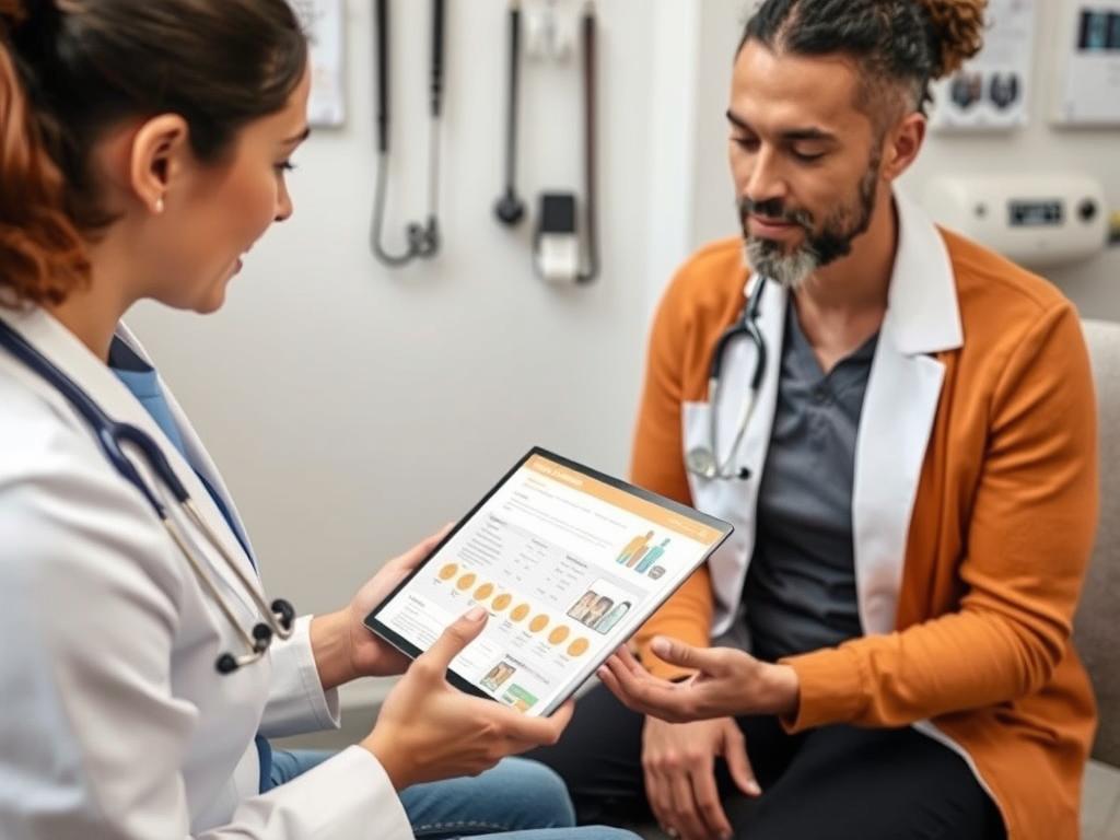 Healthcare provider discussing medication options with a patient Healthcare provider discussing medication options with a patient
