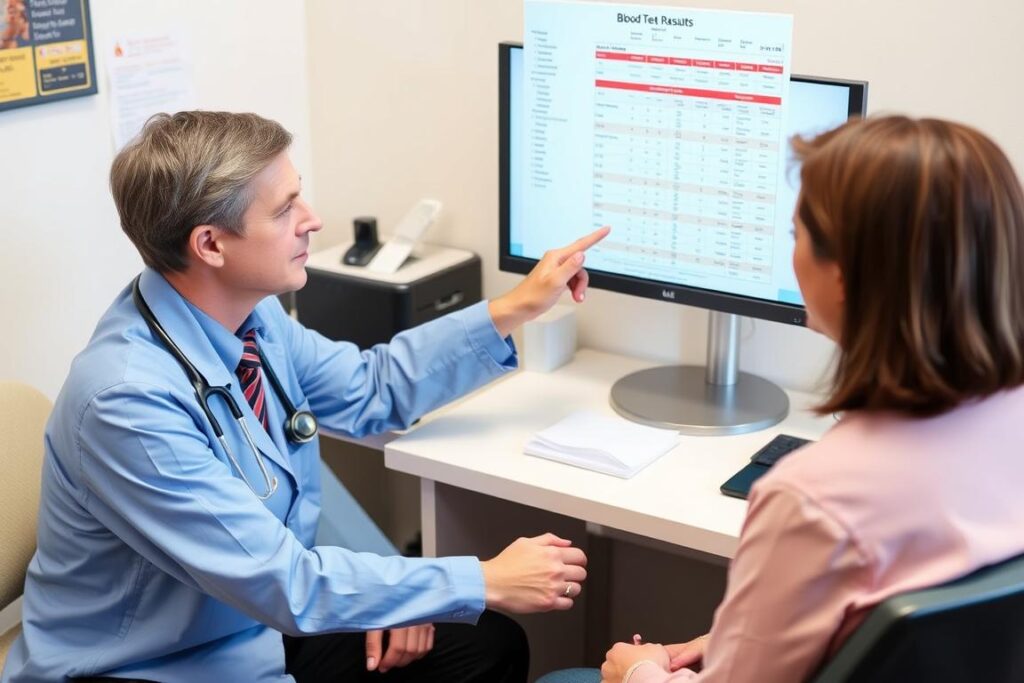 Healthcare provider explaining blood test results to a patient Healthcare provider explaining blood test results to a patient